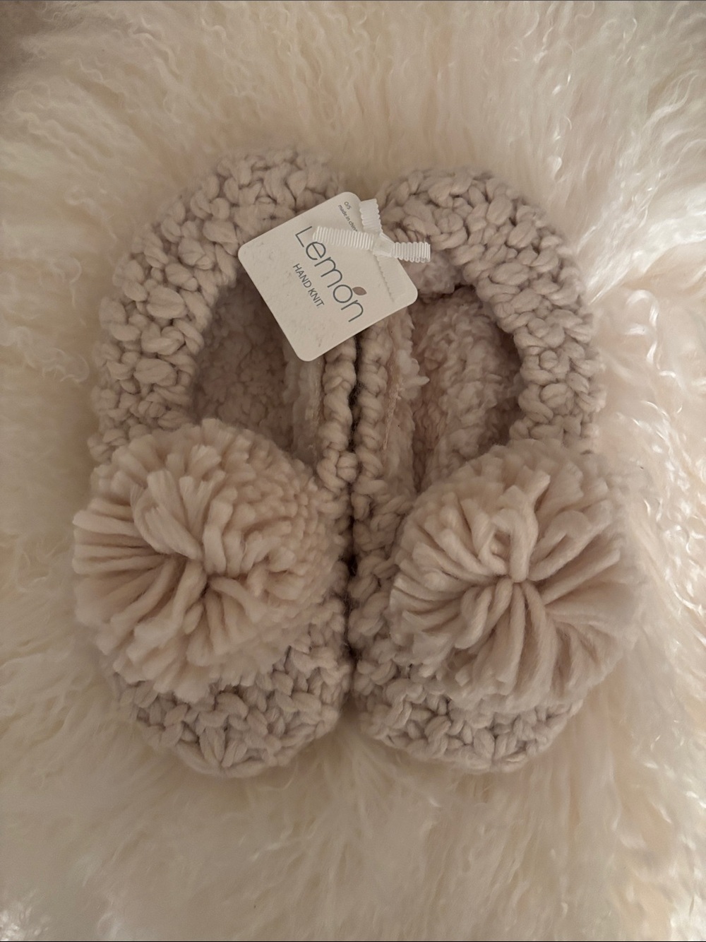 Lemon Cream Knit Pom-Pom Slippers